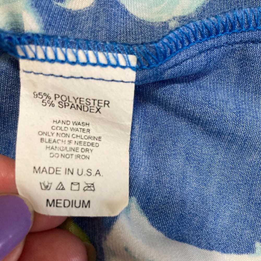 Jean-Pierre Klifa Paris Floral A-line Mini Dress V-neck Blue Medium Made in USA - Picture 6 of 7